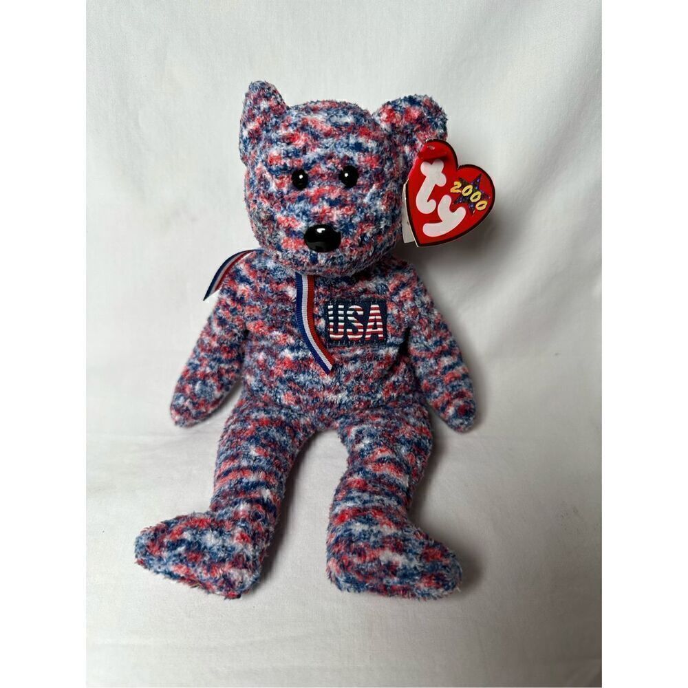 RARE Ty Beanie Baby USA 2000 Bear Proud To Be An American TAG ERRORS Retired #44